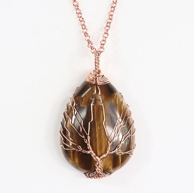 Natural  Crystals Tree of Life Wrapped Drop Necklace - In Balance Spirit