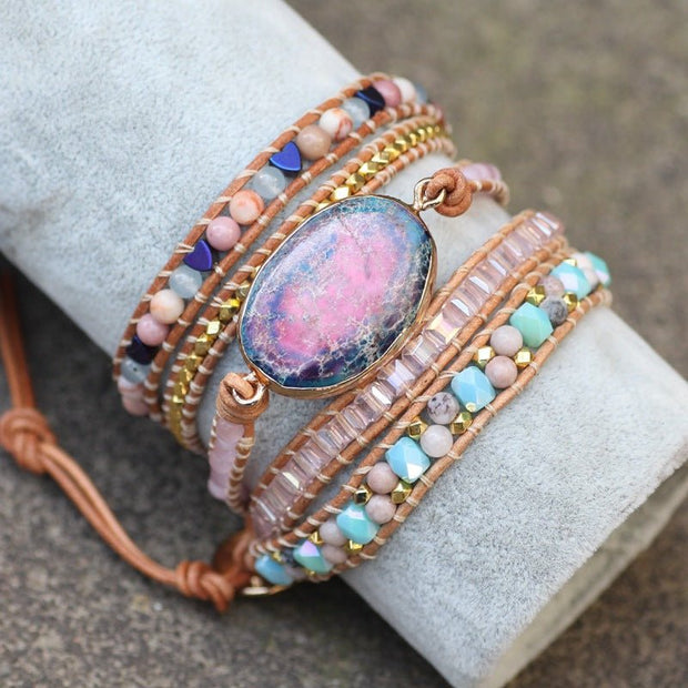 Calming Howlite Turquoise Braided Leather Wrap Bracelet - In Balance Spirit