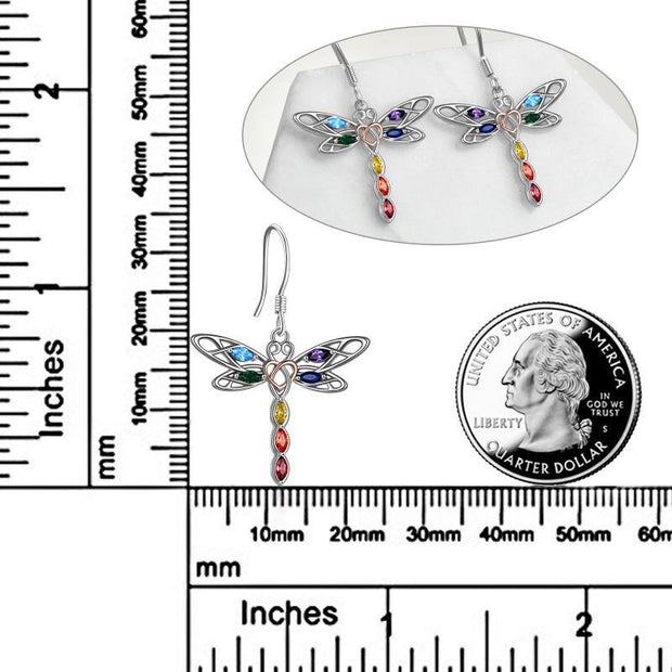 Dragonfly 7 Chakra Earrings Sterling Silver - In Balance Spirit