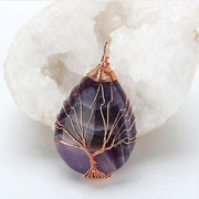 Natural Crystals Tree of Life Wrapped Drop Necklace - In Balance Spirit