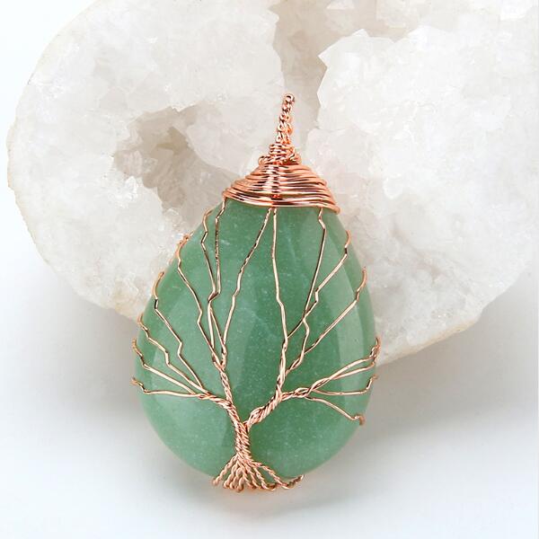 Natural Crystals Tree of Life Wrapped Drop Necklace - In Balance Spirit
